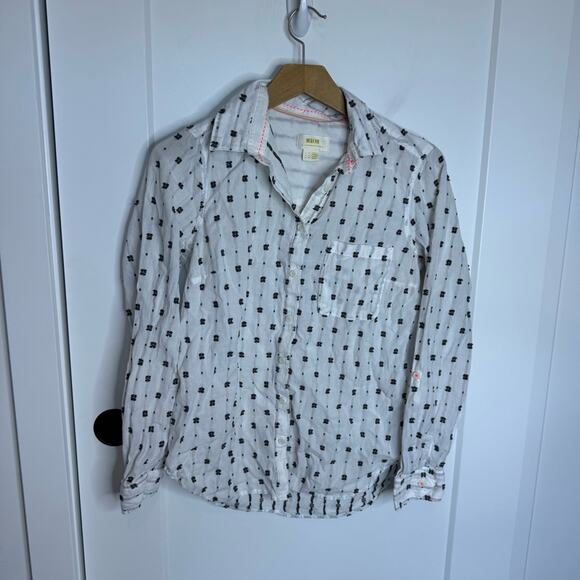 Anthropologie Maeve Womens Clip Dot Relaxed Fit Button Down Blouse Top Size 6 - Picture 2 of 5